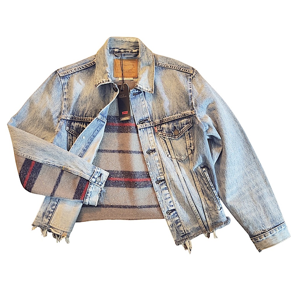 Levi's® Premium BLANKET BACK TRUCKER JACKET - BIG BLANKET DECONSTRUCTED - Blue - Picture 1 of 14